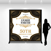 Lofaris Custom Name Black Golden 50th Birthday Party Backdrop